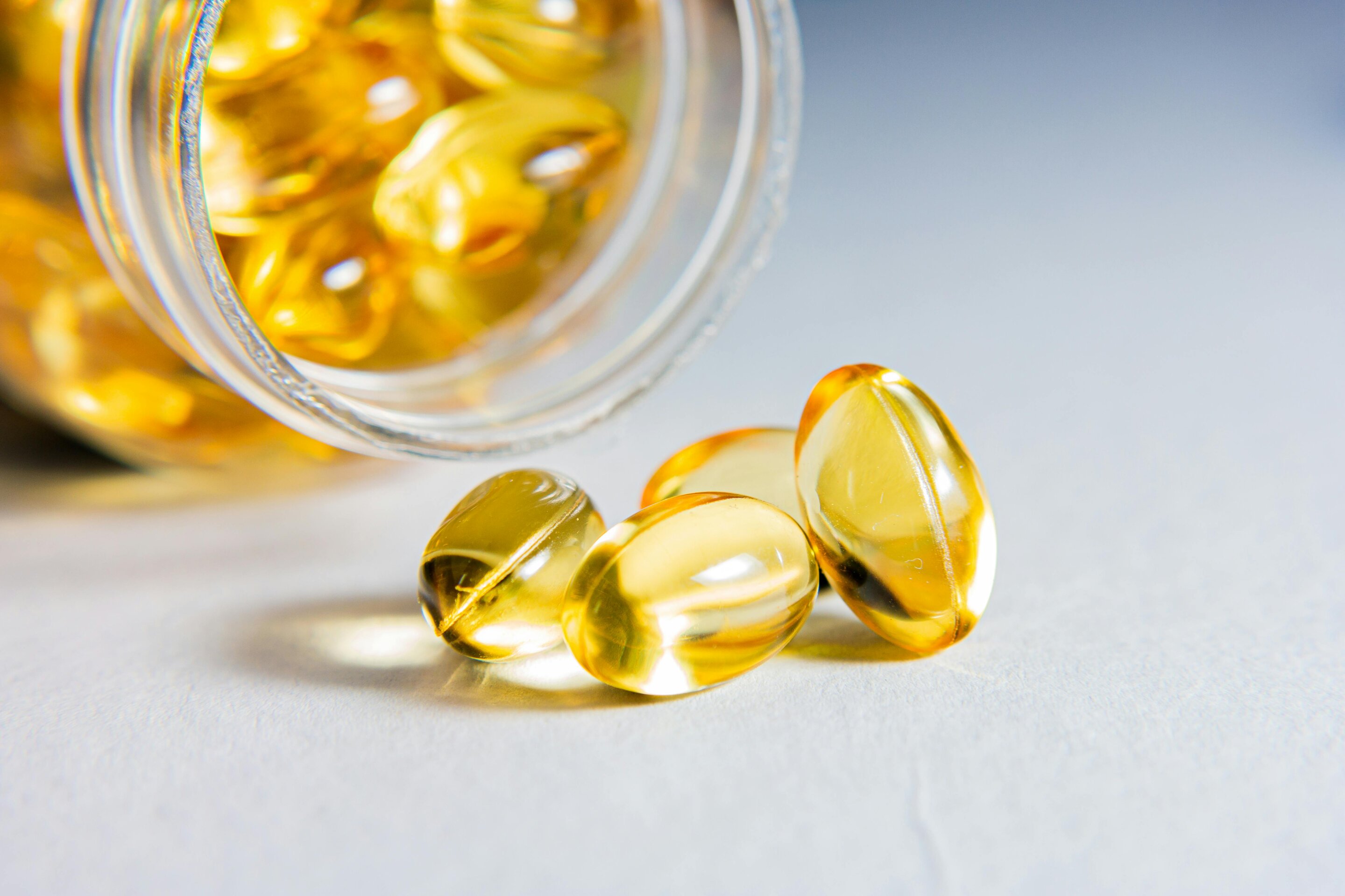 Close-up of omega-3 supplement capsules