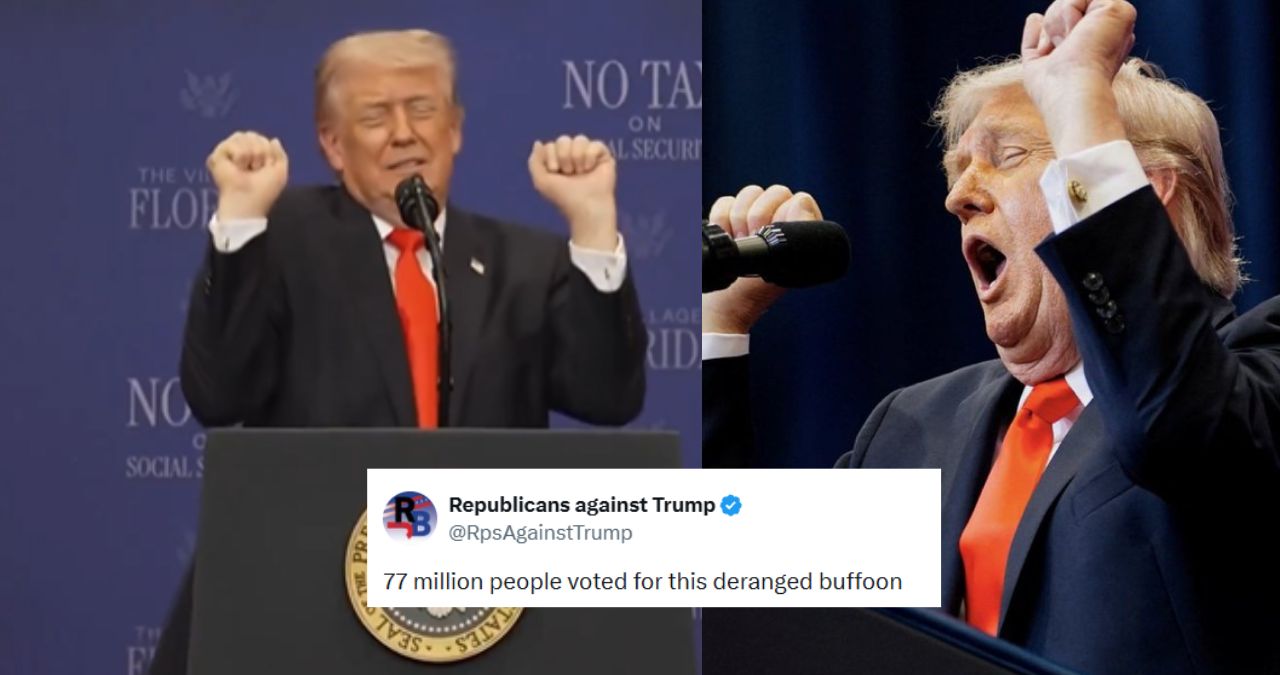 Trump on-stage meme coverage screenshot