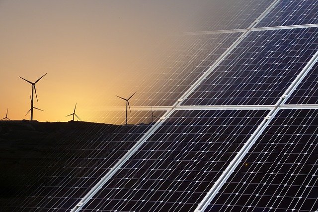 Renewable energy infrastructure including wind turbines and solar installations