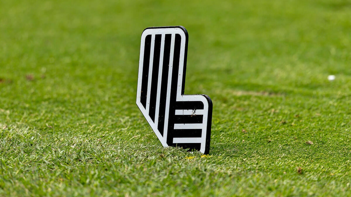 LIV Golf tee box logo as uncertainty surrounds the tour's financial future