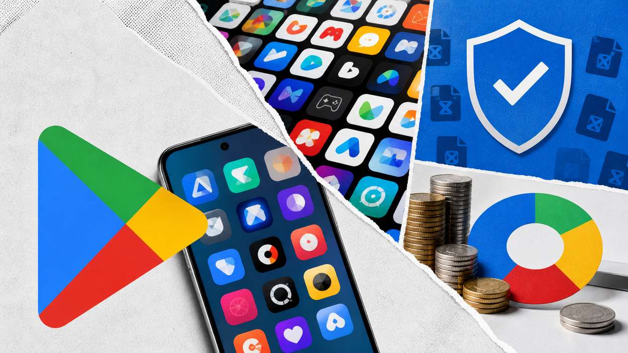 Google Play Store statistics showing catalog fees and enforcement changes