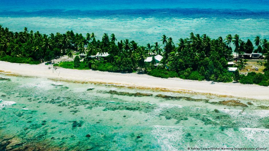 Aerial view of Tuvalu's low-lying atolls