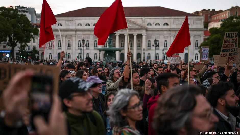 Protesters gather in Lisbon demanding housing rights after police cleared camps