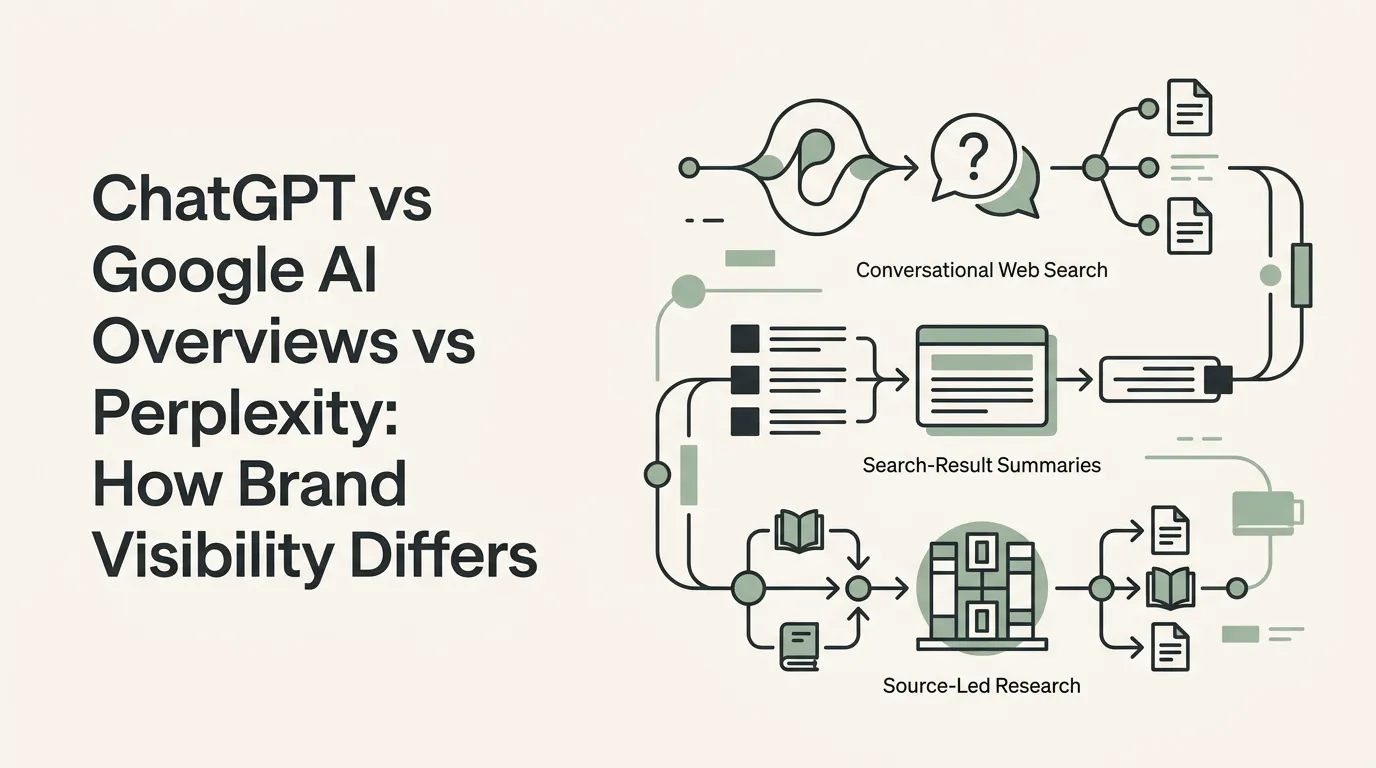 Comparison chart showing citation patterns across ChatGPT, Google AI Overviews, and Perplexity