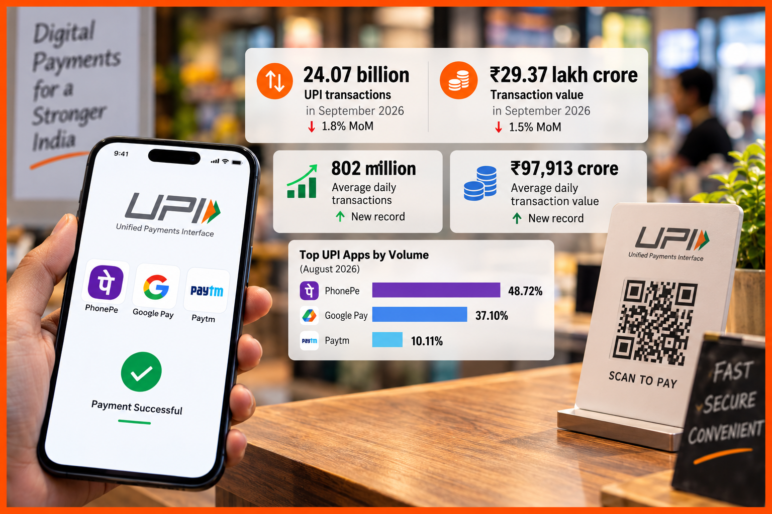 UPI Payments Growth Infographic showing September 2026 stats