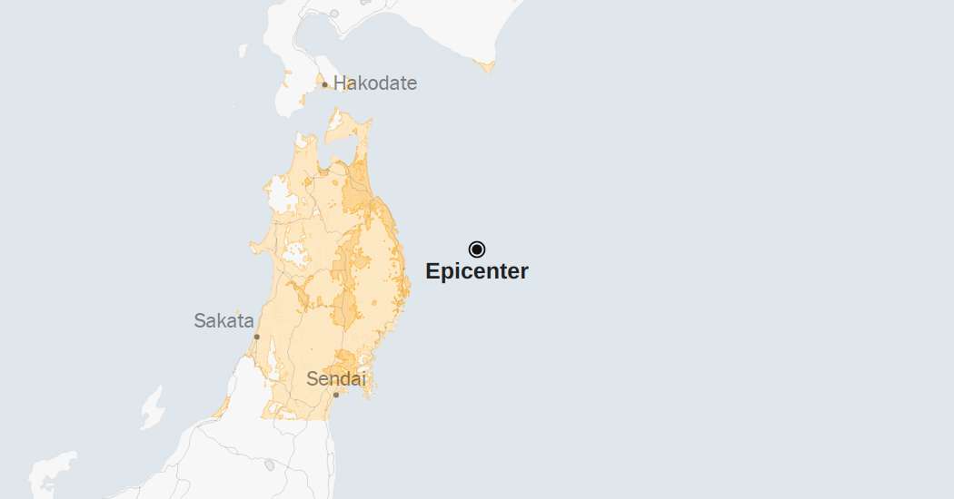 Satellite map showing the earthquake location off northern Japan's Pacific coast