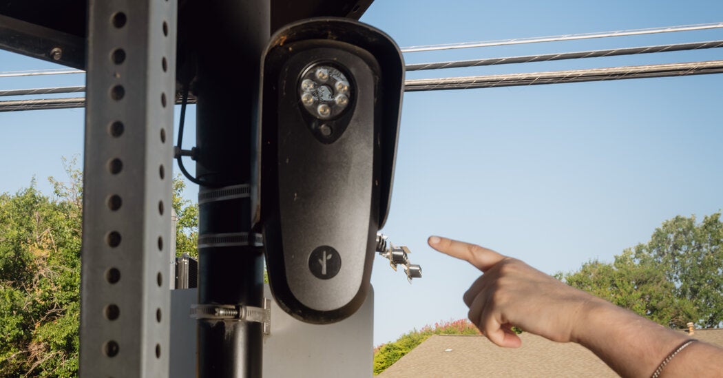 Aerial view of a Flock Safety camera mounted on a pole