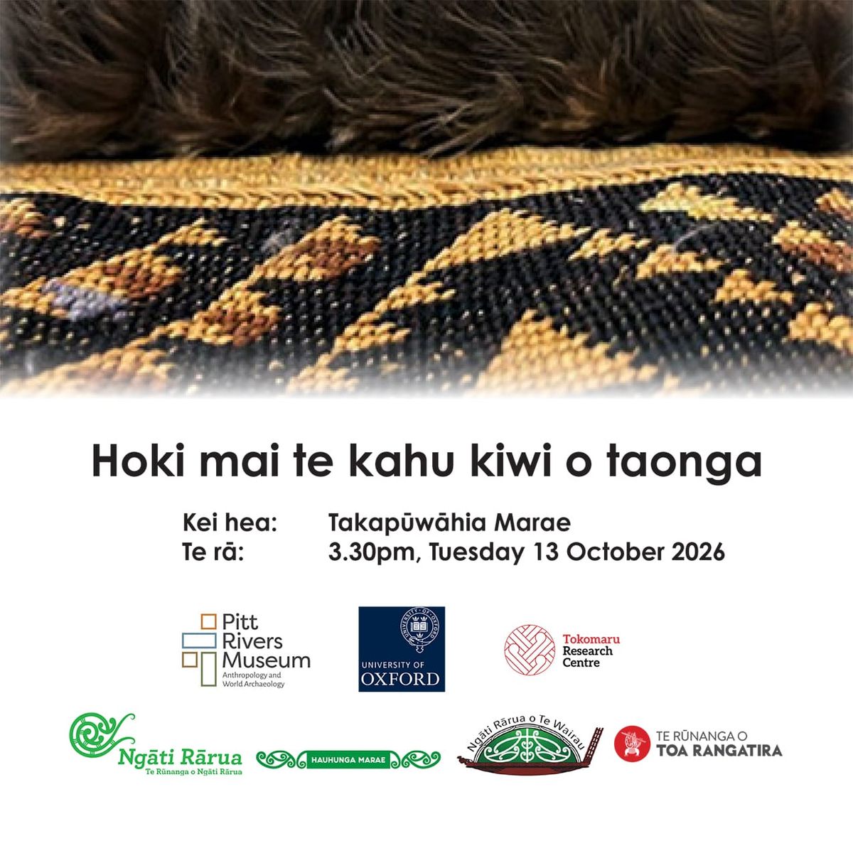 Invitation artwork celebrating the kiwi cloak's return to Ngāti Rārua