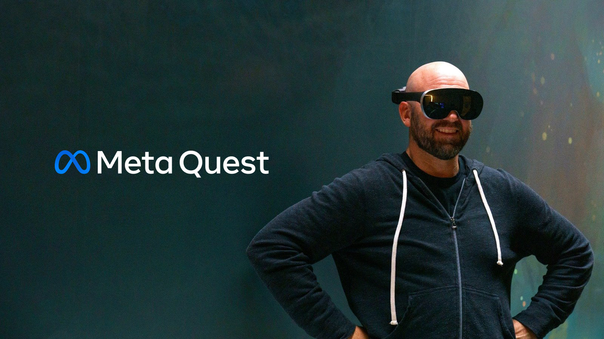 Meta CTO with prototype headset image showing next-generation VR hardware in development