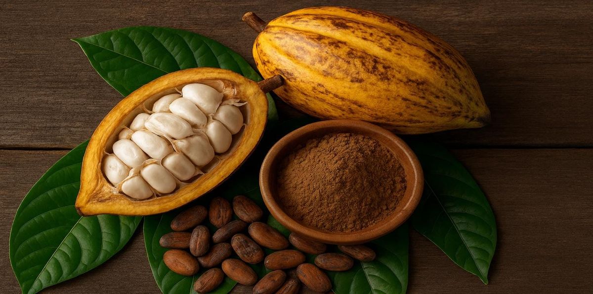 Cocoa pods on a tree illustrating crop conditions