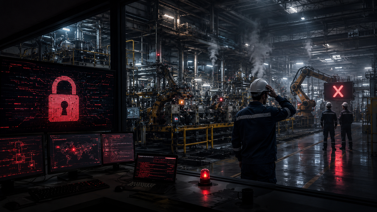Industrial control system dashboard with threat indicators displayed