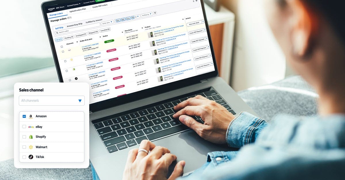 Amazon Seller Central dashboard interface showing multichannel order management