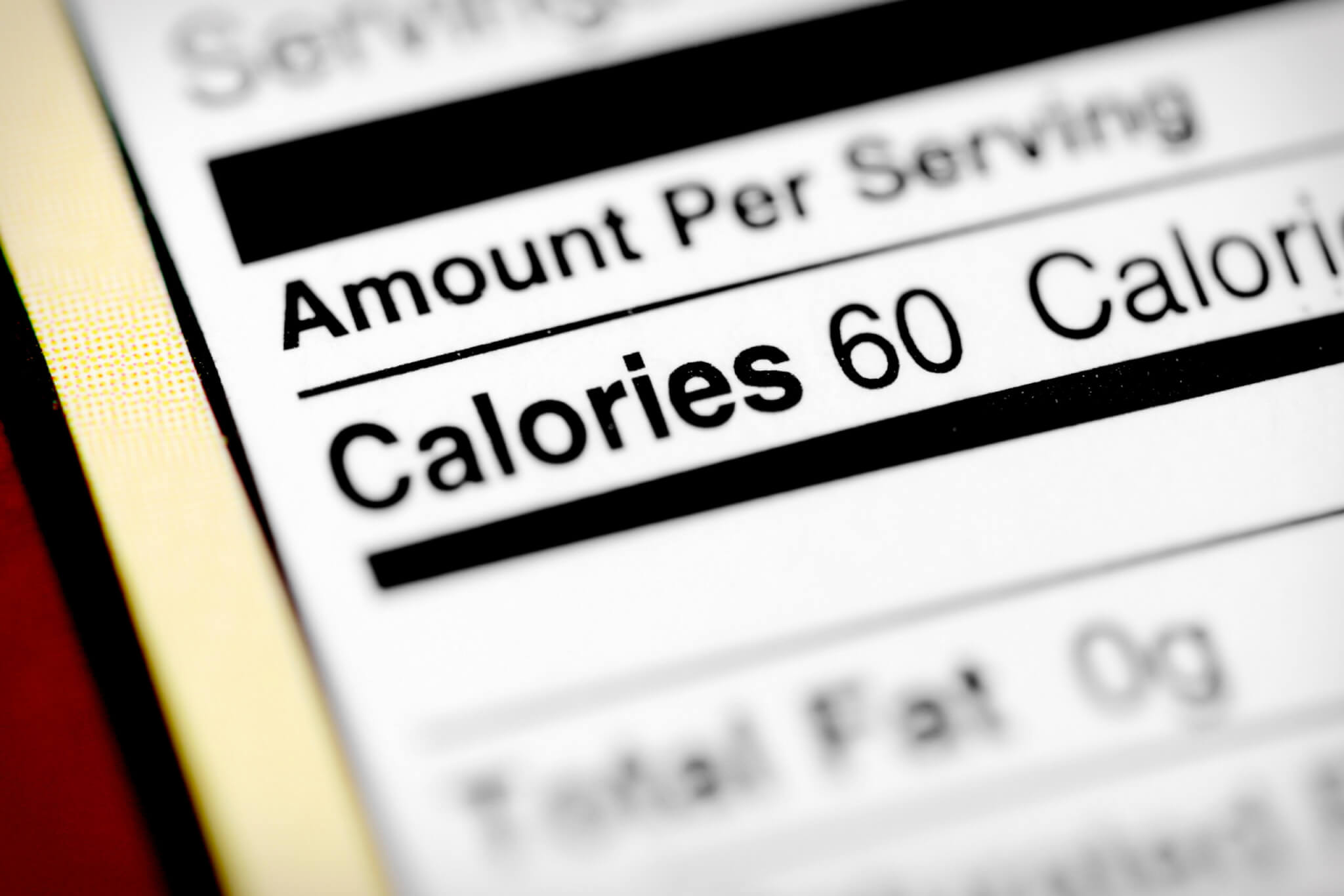 Nutrition label showing calories