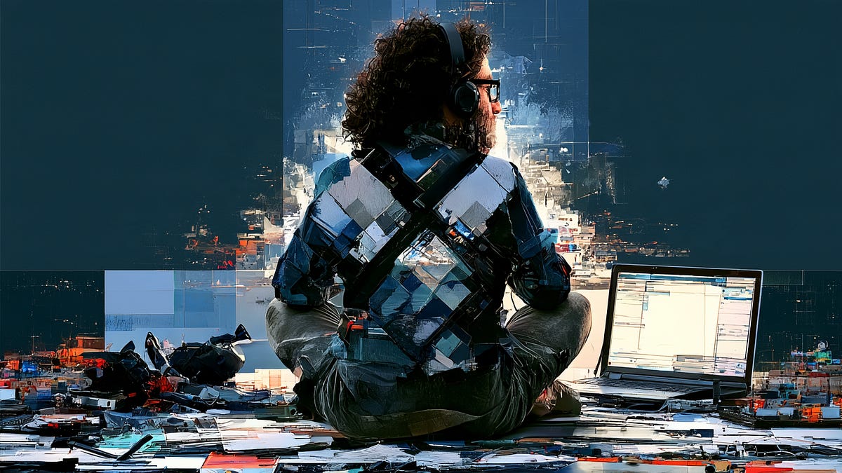 Illustration showing the split between AI-driven automation and human-centric freelance work