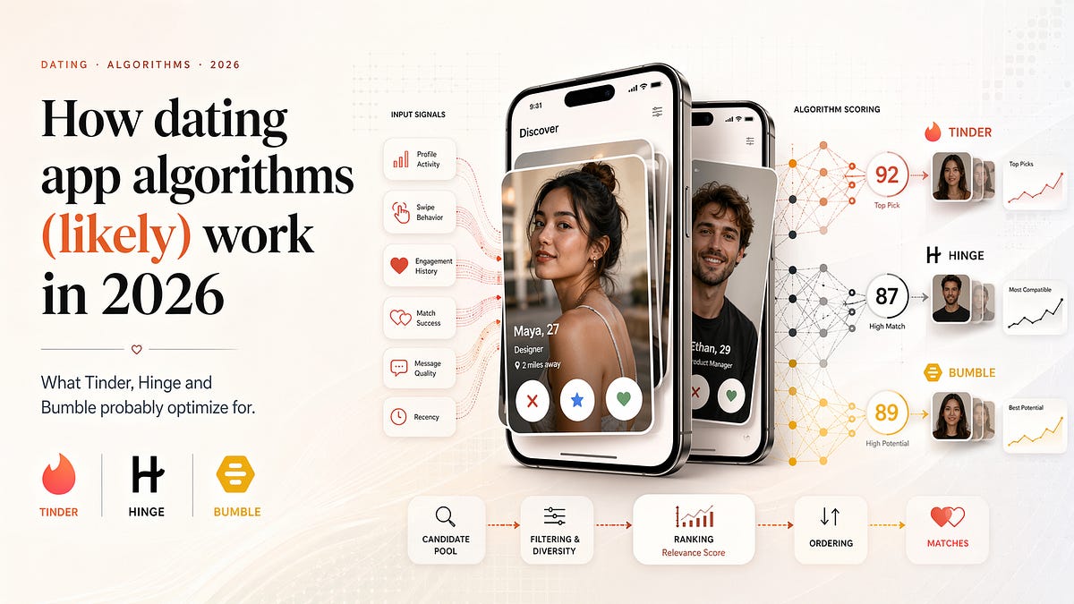 Diagram illustrating how dating app recommendation algorithms prioritize user profiles