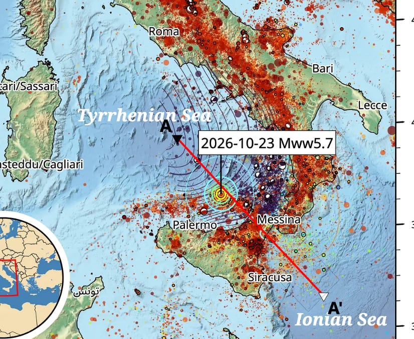 Felt reports map for the M5.7 earthquake north of Sicily