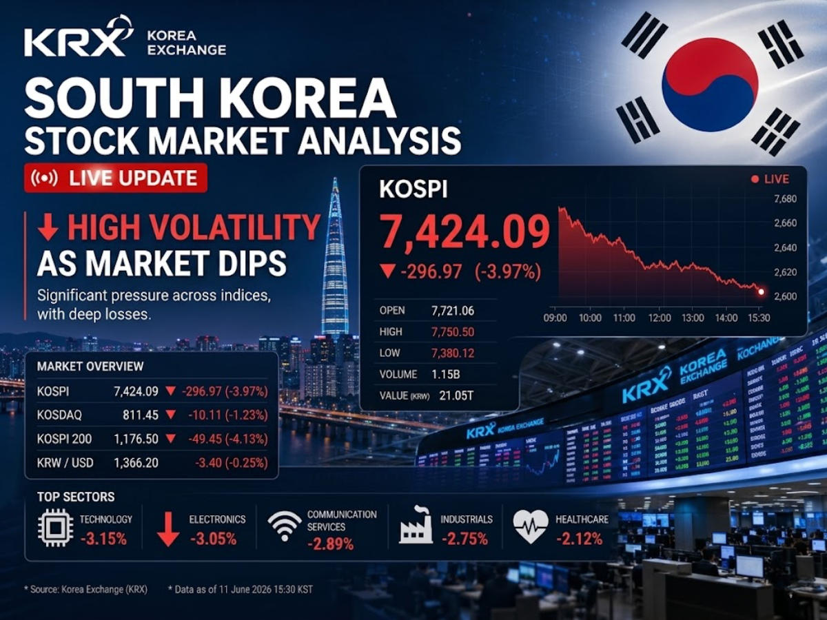 KOSPI index lines and tech stock weakness on the 11th