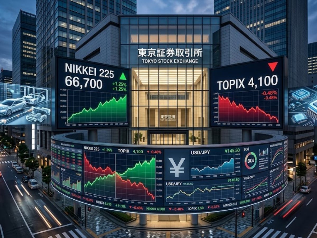 Chart showing the correlation between Yen strength and Nikkei performance
