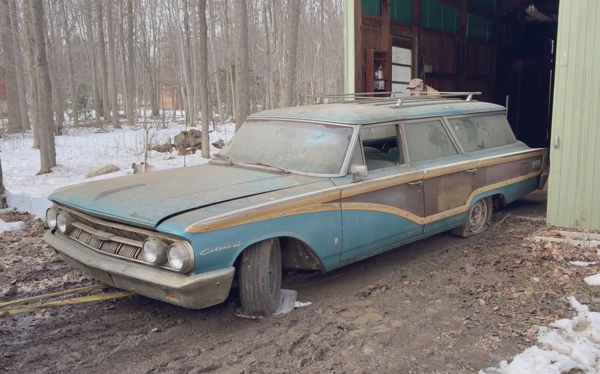 1963 Mercury Colony Park wagon emerging from 52 years in barn storage