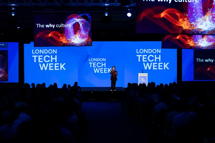 London Tech Week 2026 conference venue at Olympia London with global tech leaders gathering for AI discussions