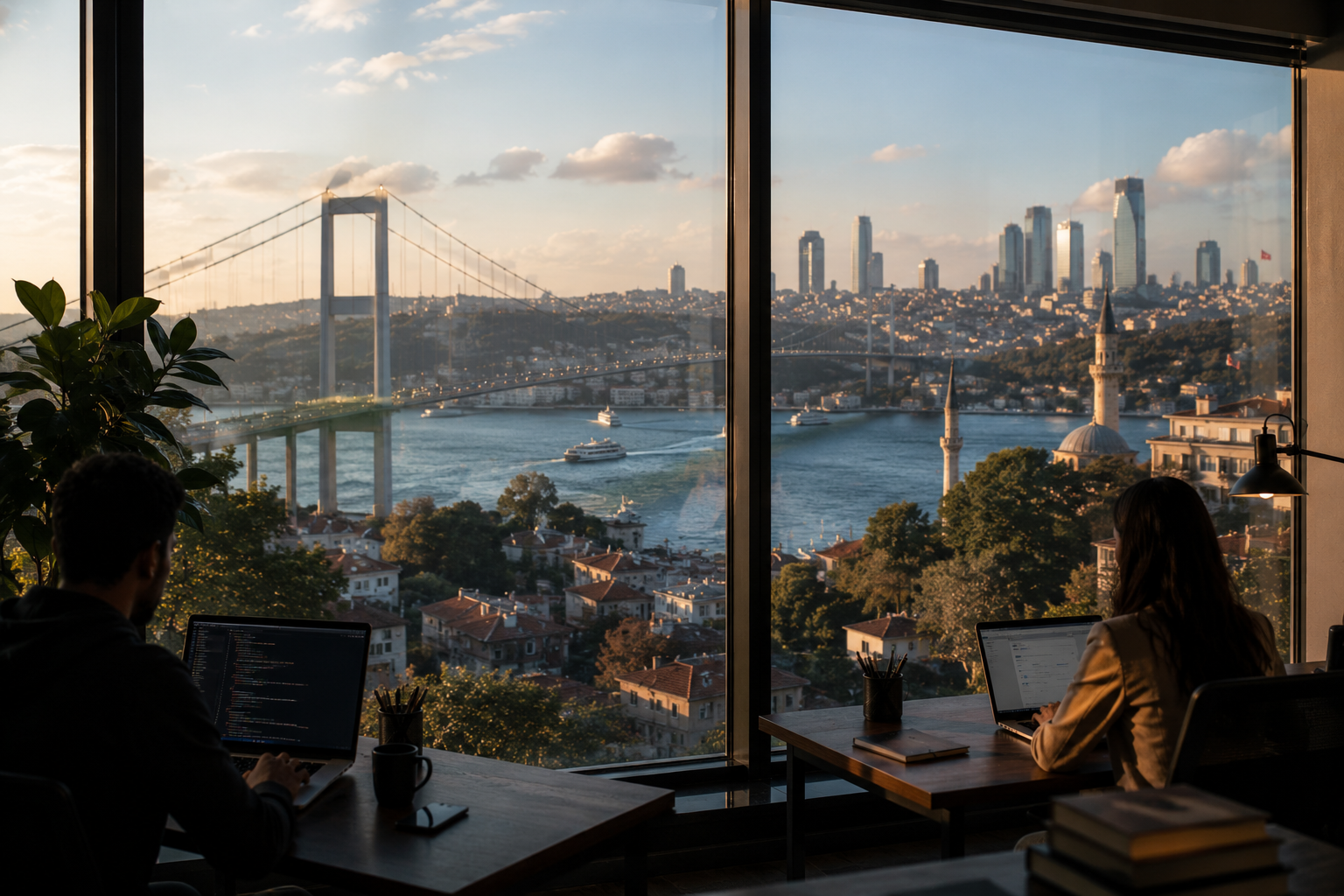 Istanbul's tech startup ecosystem hub featuring modern office buildings and entrepreneurial activity