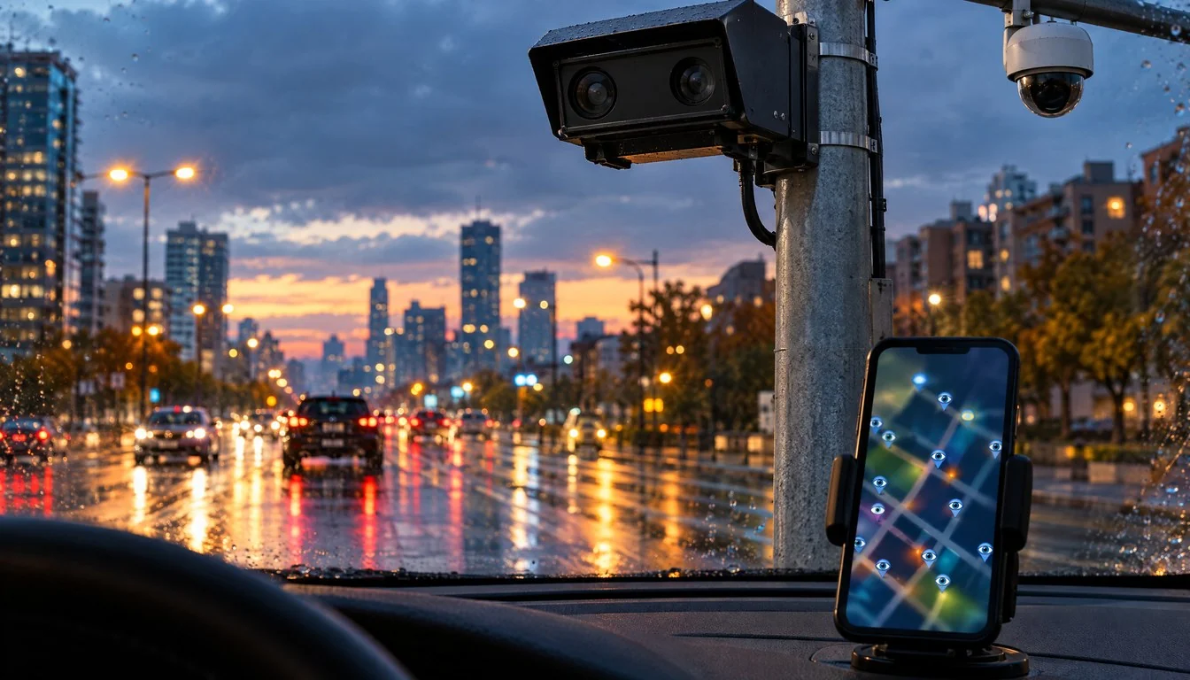 MapQuest Surveillance Layer Interface showing mapped camera locations