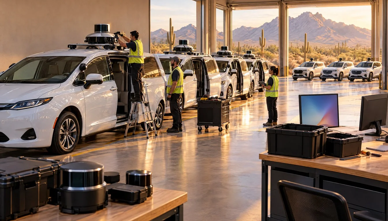 Waymo robotaxi interior with visible cameras