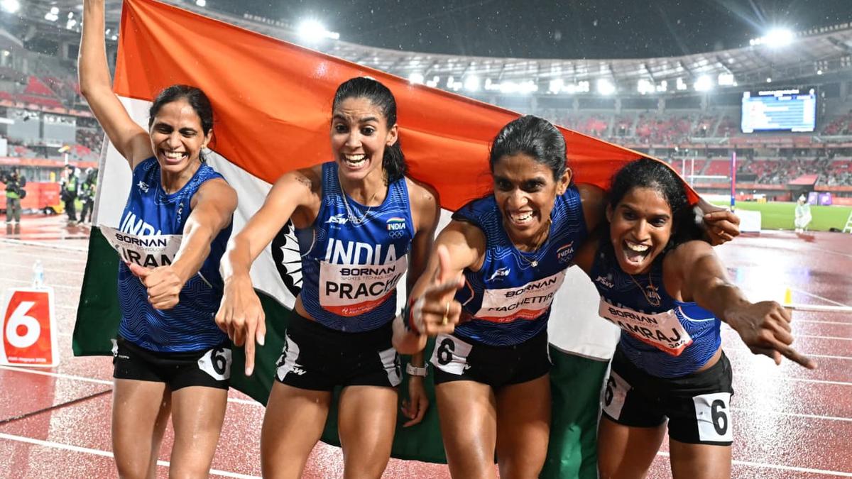 Indian women's 4x400m relay team celebrate Asian Games gold in Nagoya