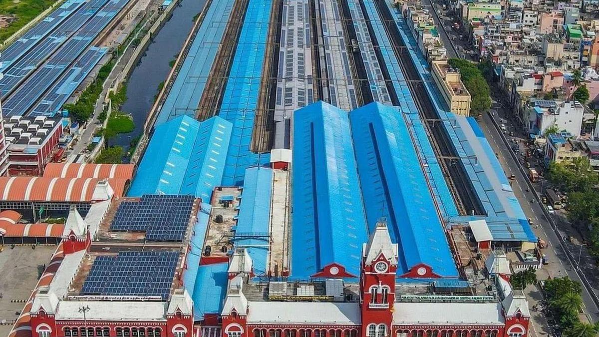 Solar panels installed at a Southern Railway station in Chennai