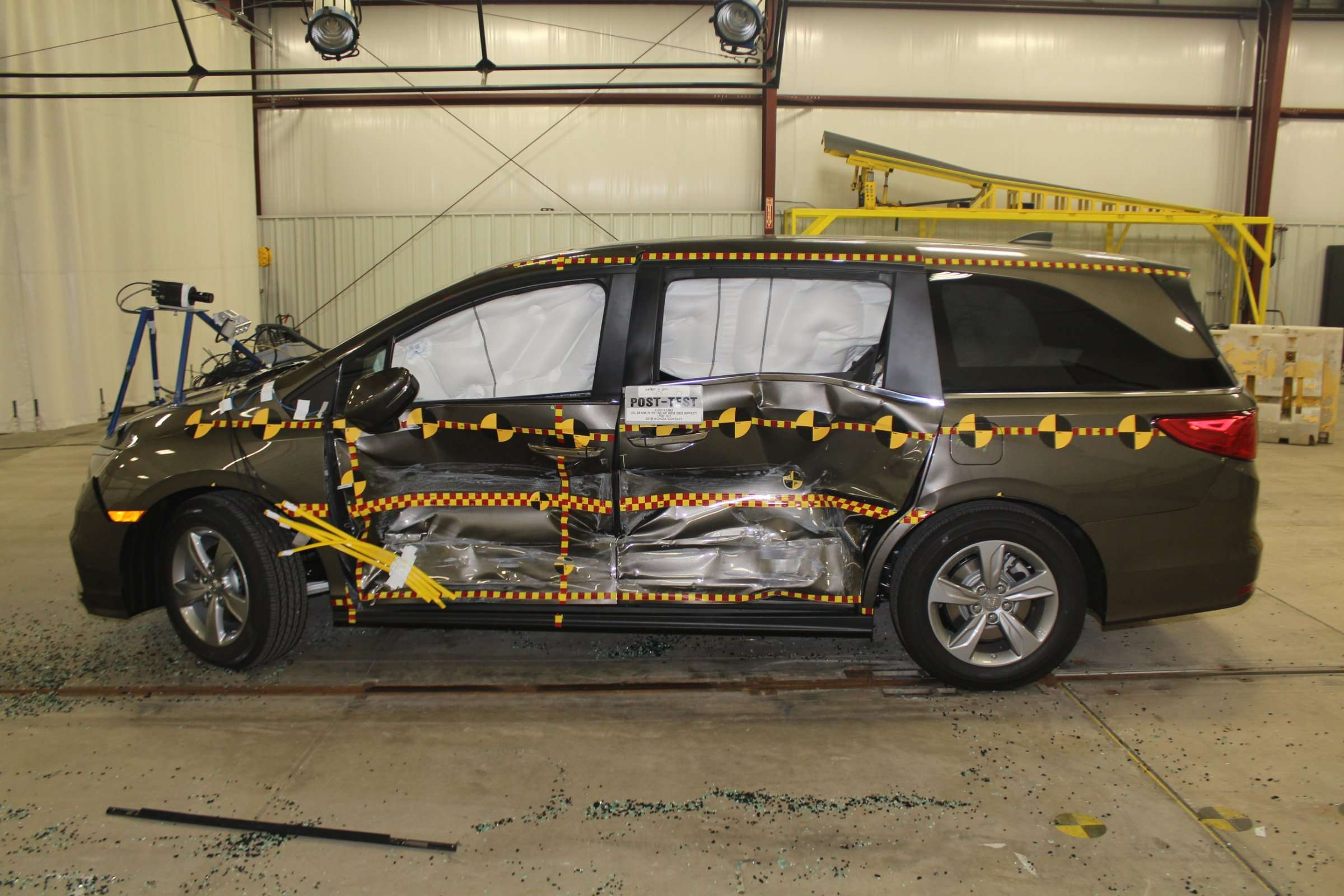 NHTSA side-impact crash testing of a minivan (illustrative)