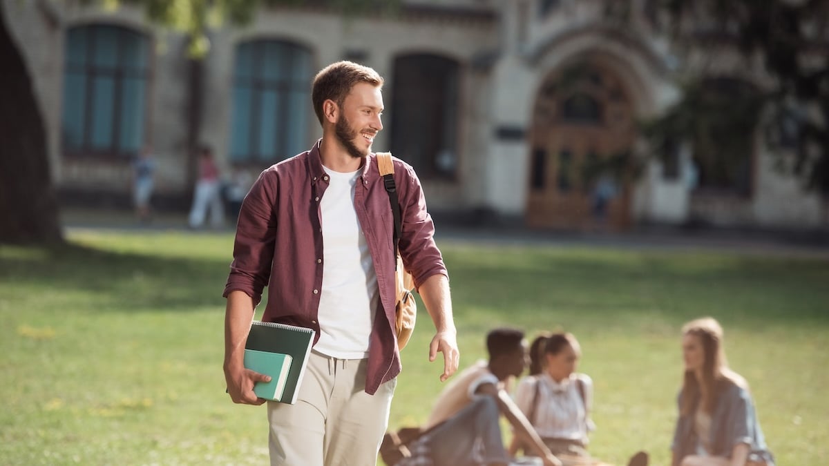 College student walking on campus