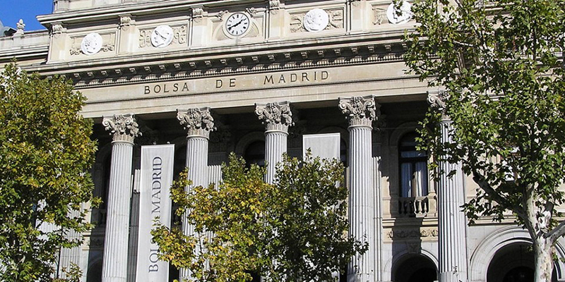 IBEX 35 stock ticker board at the Madrid stock exchange