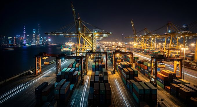 Container terminal congestion at a major transhipment hub affecting Asia-Europe schedule reliability