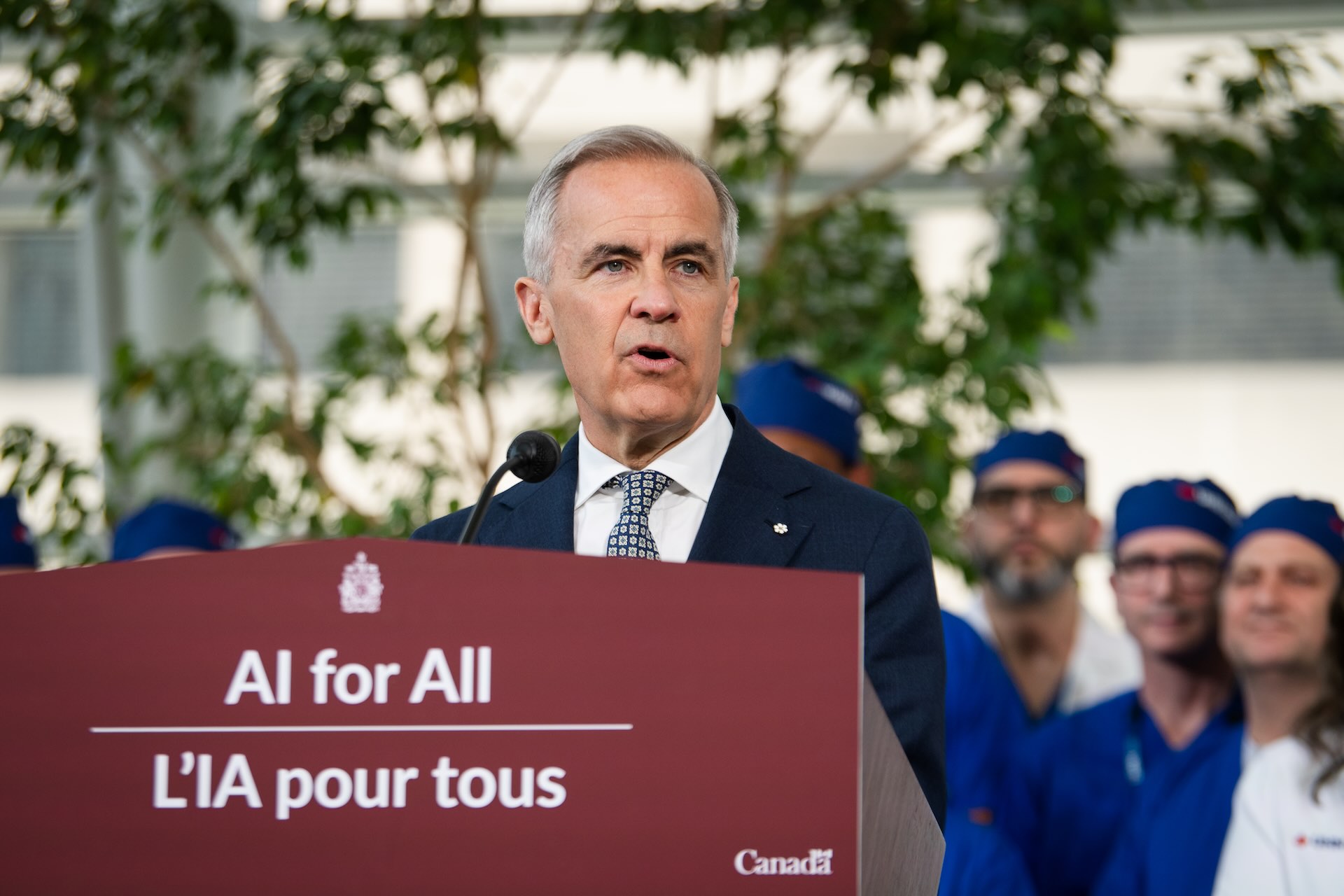 Mark Carney speaking on Canada's AI strategy.
