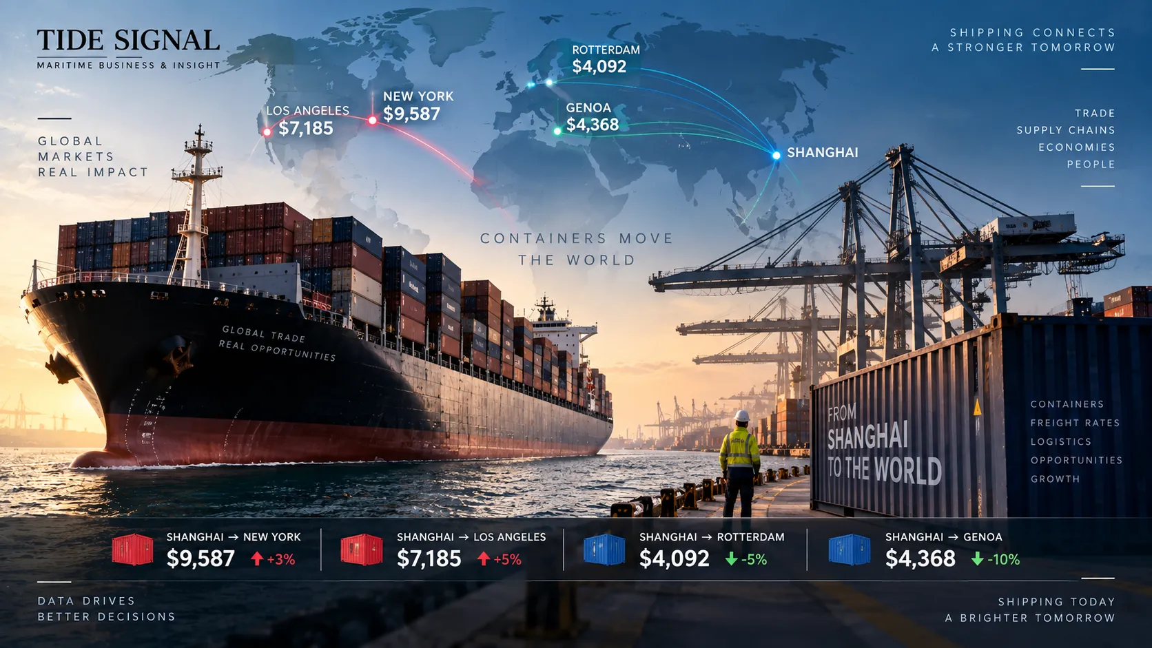 Chart or graphic displaying container shipping rate ranges by route