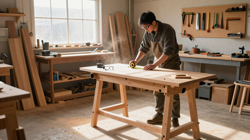 Woodworking shop setup checklist showing organized storage and essential tools