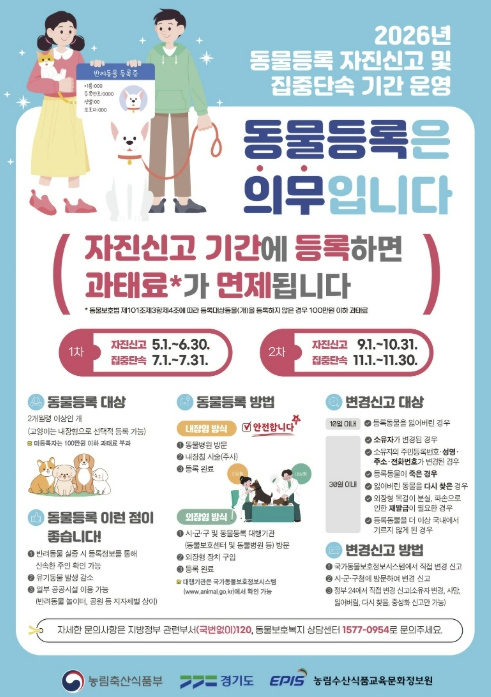 포천시 반려동물 등록 자진신고 안내 포스터