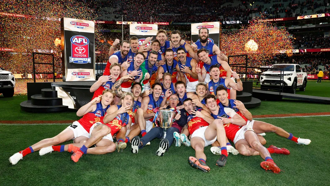 Brisbane Lions celebrating their 2026 AFL Grand Final victory