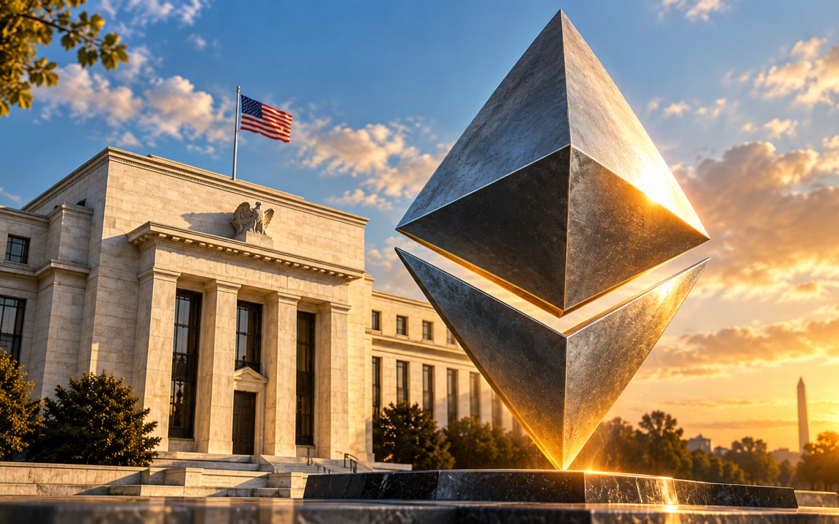 Ethereum standing in front of the U.S. Federal Reserve building