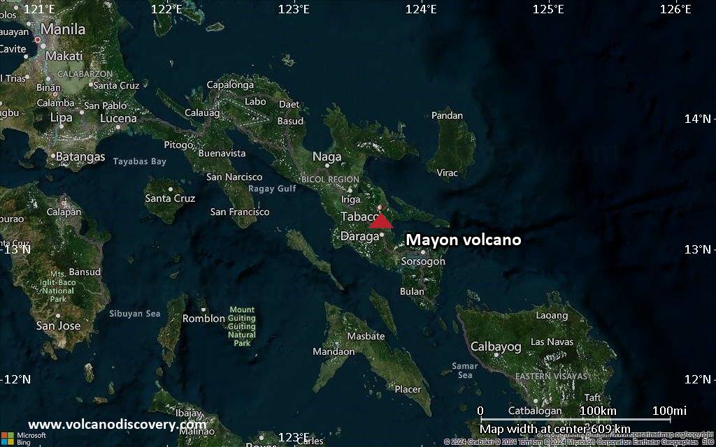 Volcano location map for Mayon Volcano in the Philippines