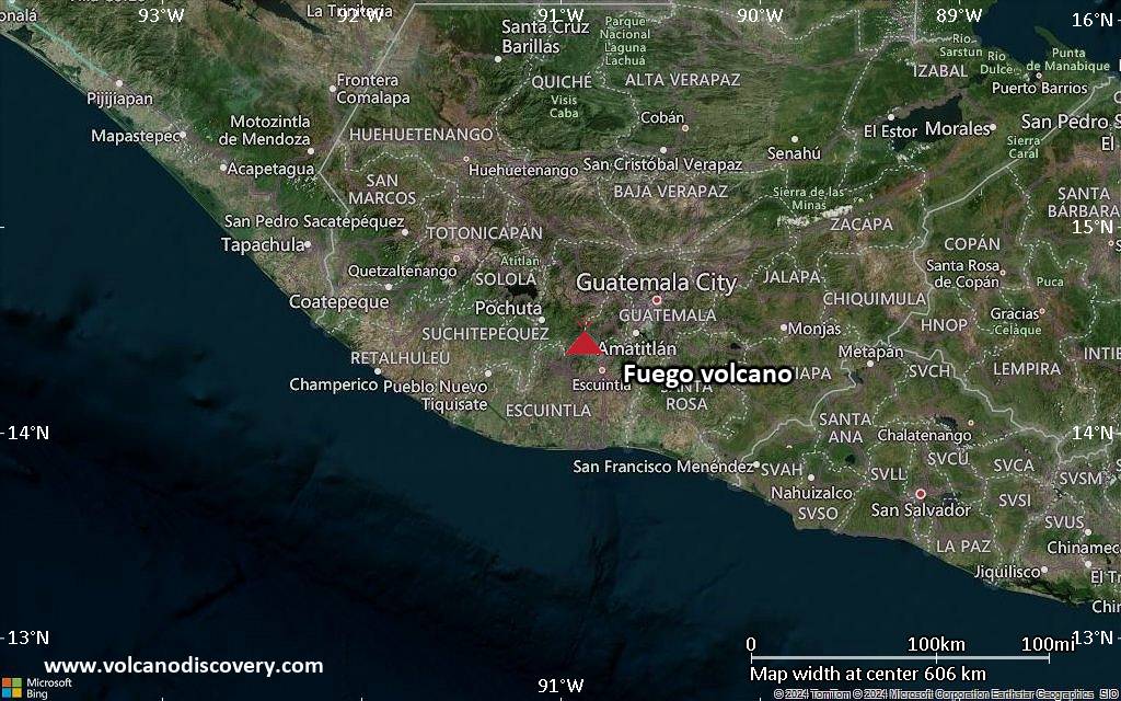 Map illustrating volcanic activity at Fuego volcano