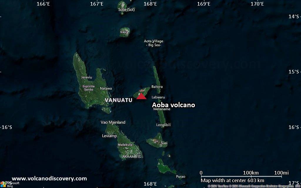 Satellite map of Aoba volcano region in Vanuatu