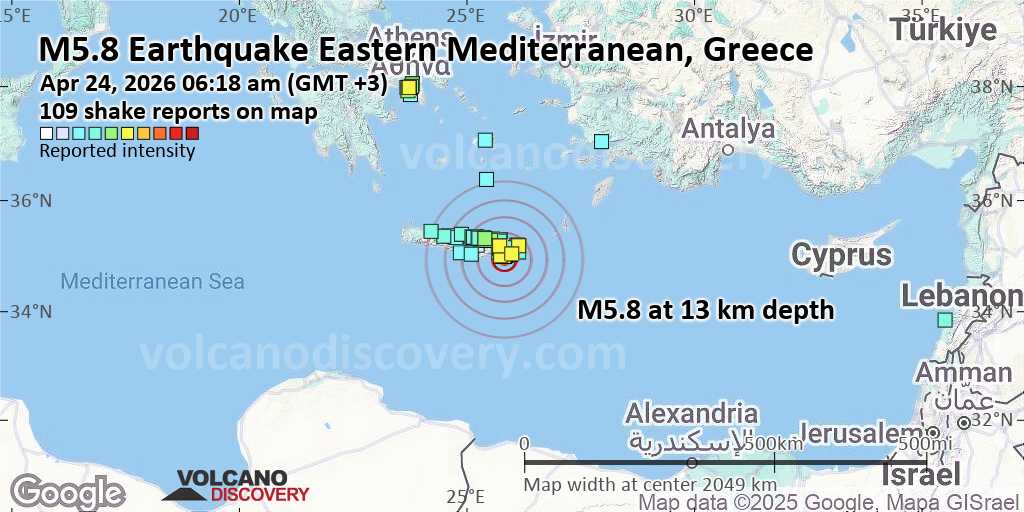 Shakemap satellite view of the April 24 Crete earthquake