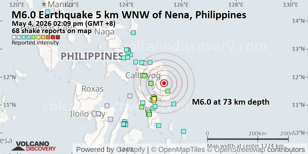 Shakemap of the May 4 M6.0 earthquake near Eastern Samar, Philippines
