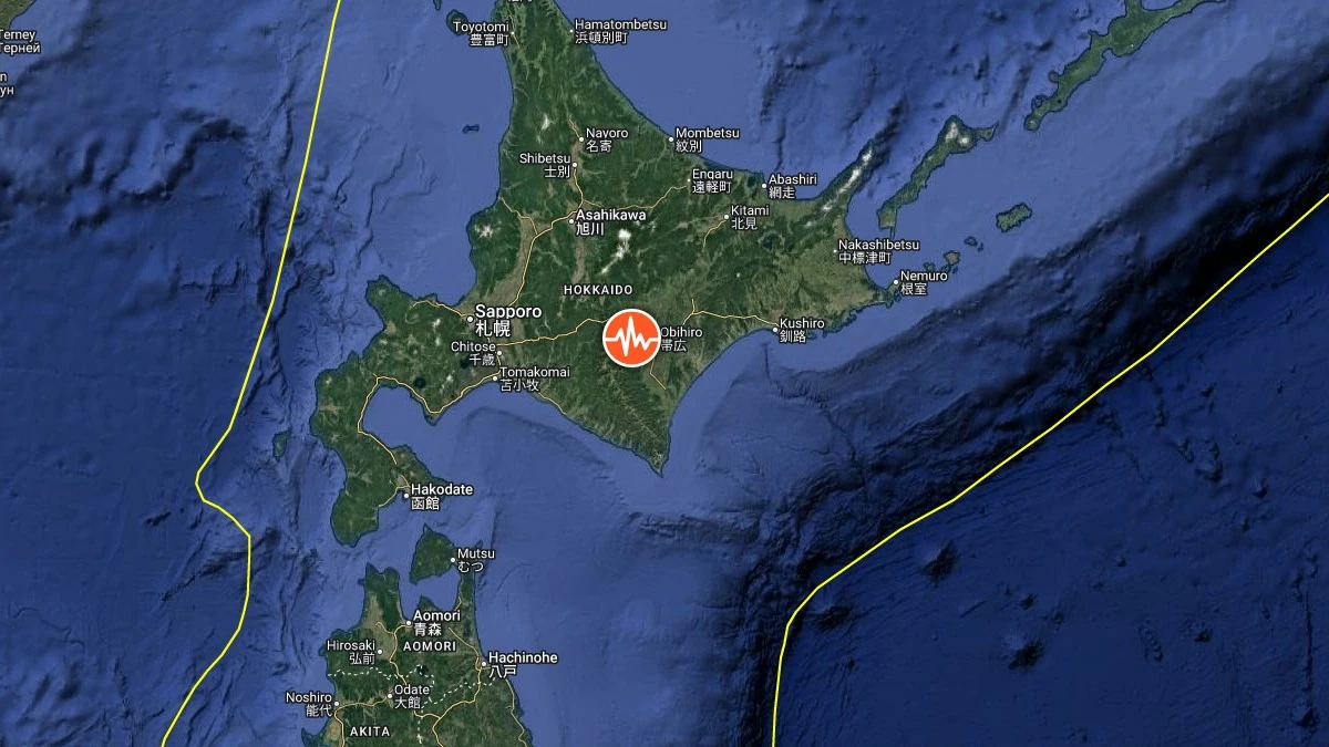 USGS seismic map showing epicenter of the M6.1 earthquake near Hokkaido, Japan