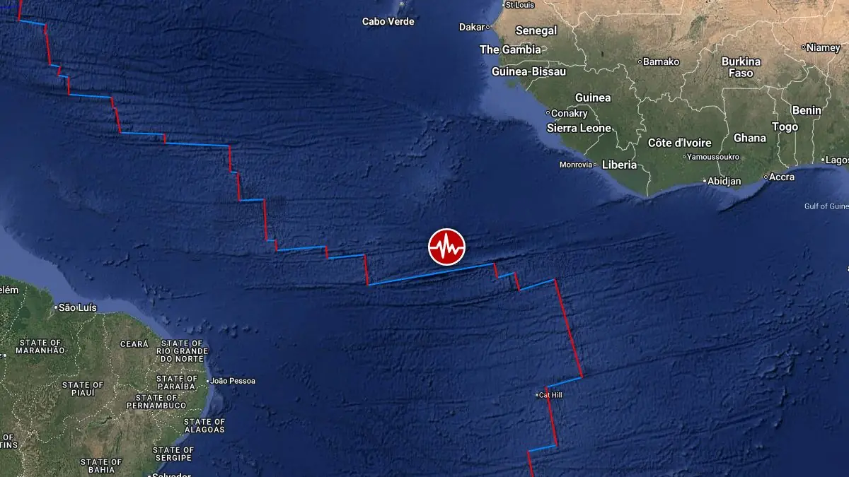 Map showing the epicenter of the M6.6 earthquake in the central Mid-Atlantic Ridge
