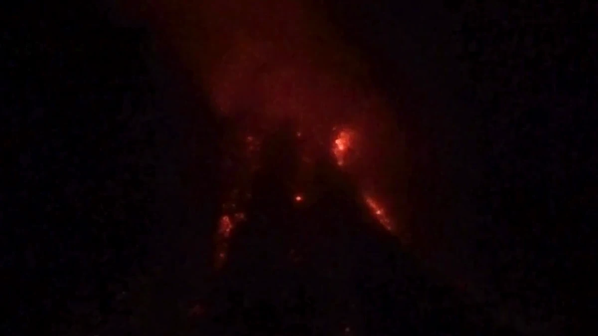 Lava effusions visible at Mayon Volcano in Philippines on July 14, 2026