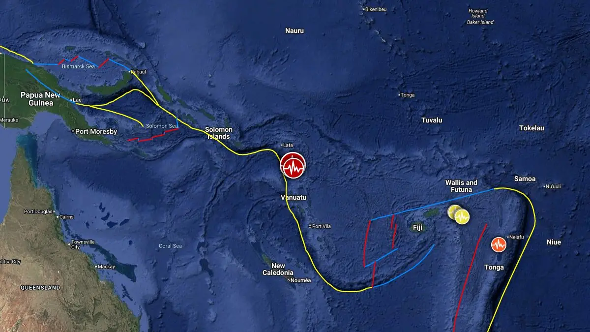 Epicenter map showing the M6.0 earthquake near Sola, Vanuatu