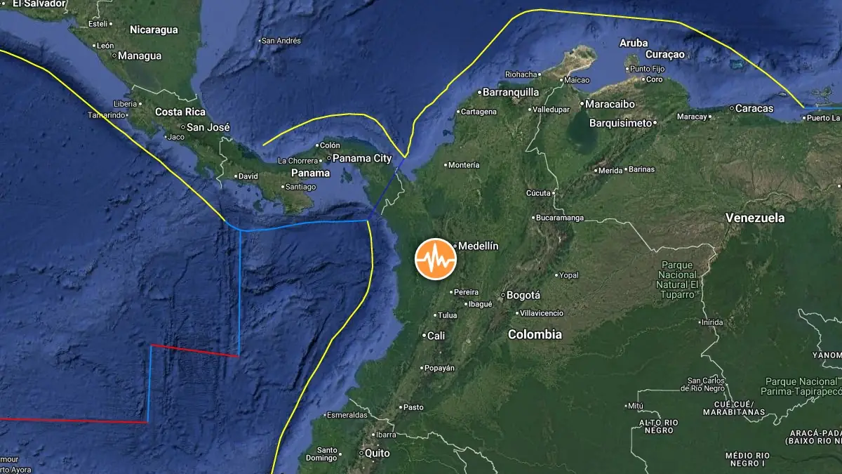 Map showing the epicenter of the magnitude 7.4 earthquake in Colombia