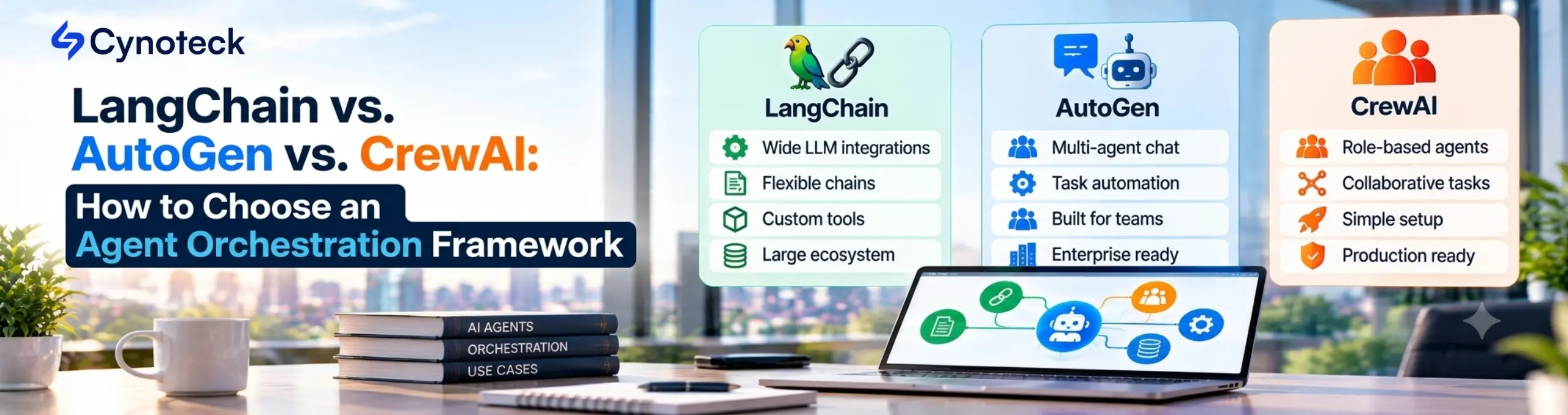 Thumbnail image of the LangChain, AutoGen, and CrewAI framework comparison guide